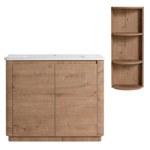 English Elm 40'' Freestanding Bathroom Vanity With Glossy Ceramic Sink, Soft-Close Doors & Ample Storage Rack W999S00405