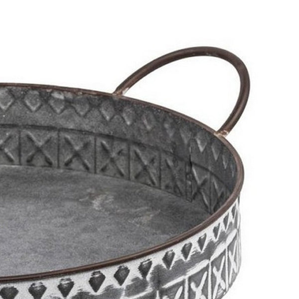 English Elm 18, 20 Inch Galvanized Iron Round Tray Set Farmhouse Serving Platters with Handles B056P416874