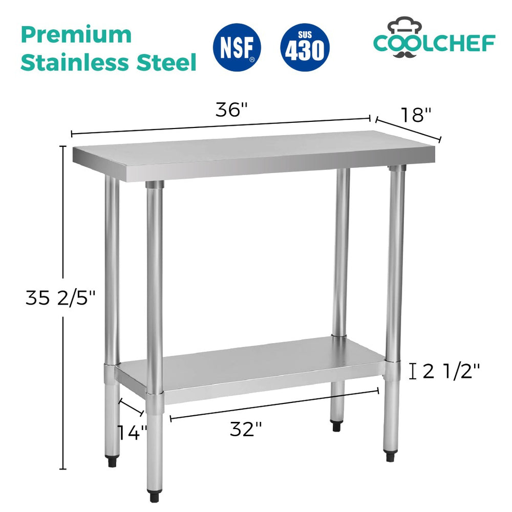 English Elm 18" X 36" Stainless Steel Nsf Certified Commercial Kitchen Prep Table with Undershelf W3629P365458