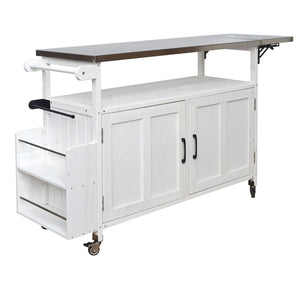 English Elm Foldable Outdoor Kitchen Cart with Stainless Worktop Fir Wood Frame and Lockable Wheels White N719P380279K