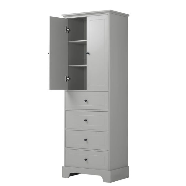 English Elm Storage Cabinet with 2 Doors and 4 Drawers, Slim MDF Organizer with Adjustable Shelf, Anti-Tip Safety Grey WF302825AAE