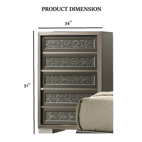 English Elm Contemporary Chic Five-Drawer Chest with Chrome Legs, High-Gloss Coating, Smooth Modern Design Dark Gray 37 L x 22 W x 54 H B2741P369859