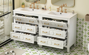 English Elm 60'' Bathroom Vanity Set With Elegant Ceramic Sink, Soft-Close Drawers, Solid Wood Frame Storage Solution N710SS00003K