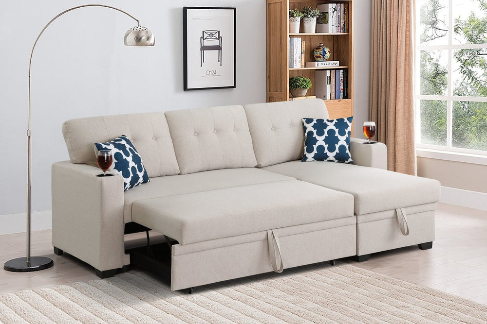 English Elm Convertible Upholstered Sectional Sofa with Pull-out Chaise Sleeper and Storage B2730S00002