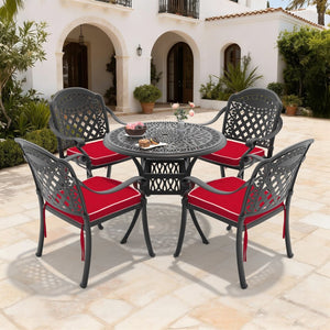 English Elm 5-piece Cast Aluminum Outdoor Dining Set with Carved Relief Patio Furniture W1710S00615