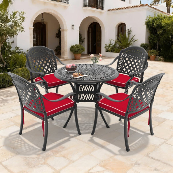 English Elm 5-piece Cast Aluminum Outdoor Dining Set with Carved Relief Patio Furniture W1710S00615