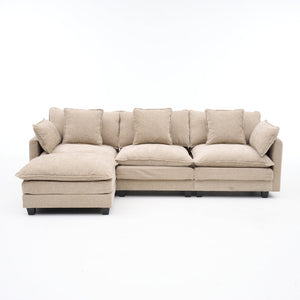 English Elm Beige Chenille Sectional Sofa with Modular Ottoman for Living Room or Studio Coffee W2603S00002