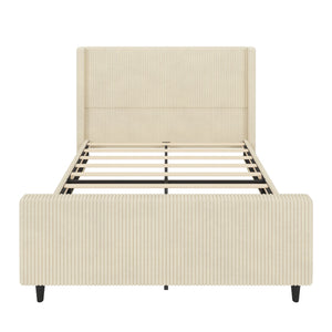 English Elm 50.7'' 50.7" High Headboard Corduroy Upholstered Bed Frame with Vertical Wingback, Sturdy 600lb Capacity Cream 62.25 L x 25.25 W x 7.75 H N701P262270C