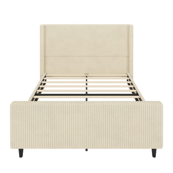 English Elm 50.7'' 50.7" High Headboard Corduroy Upholstered Bed Frame with Vertical Wingback, Sturdy 600lb Capacity Cream 62.25 L x 25.25 W x 7.75 H N701P262270C