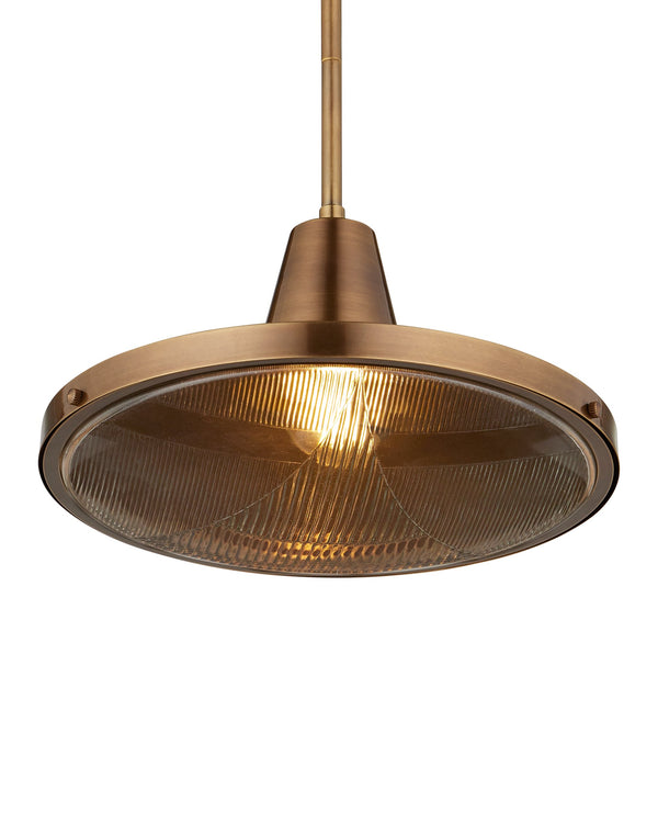 Currey & Company Mariner Solid Brass Wet Rated Pendant Light for Outdoor Porches and Dining Areas Antique Brass / Clear 9500-0026