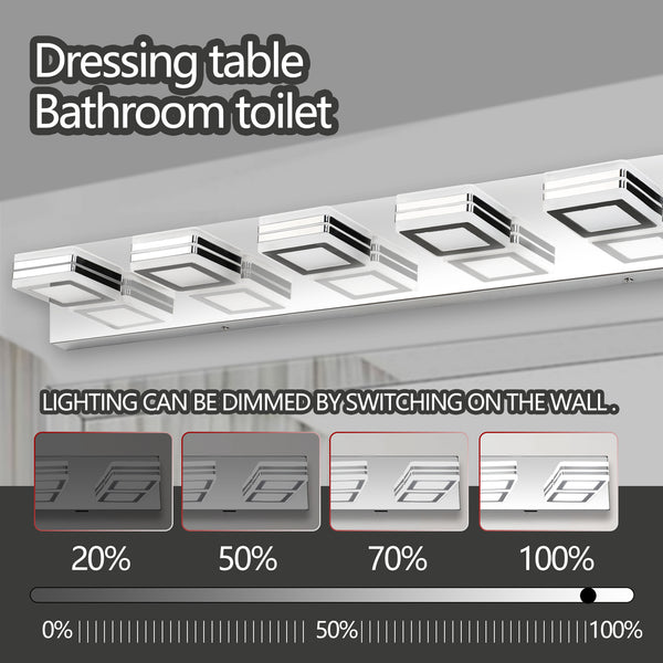 English Elm 39" Modern Chrome 6-Light Led Vanity Light Fixture With Acrylic Shades For Stylish Bathroom Illumination W2312P374881