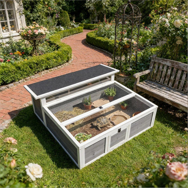 English Elm Pet Tortoise Fir Wood Enclosure with Galvanized Mesh Dual Zone Basking Run Habitat T3971P481432
