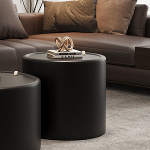 English Elm Black Round Pu Leather Coffee Table with Tempered Glass Top and Hidden Storage Black W3081P442394