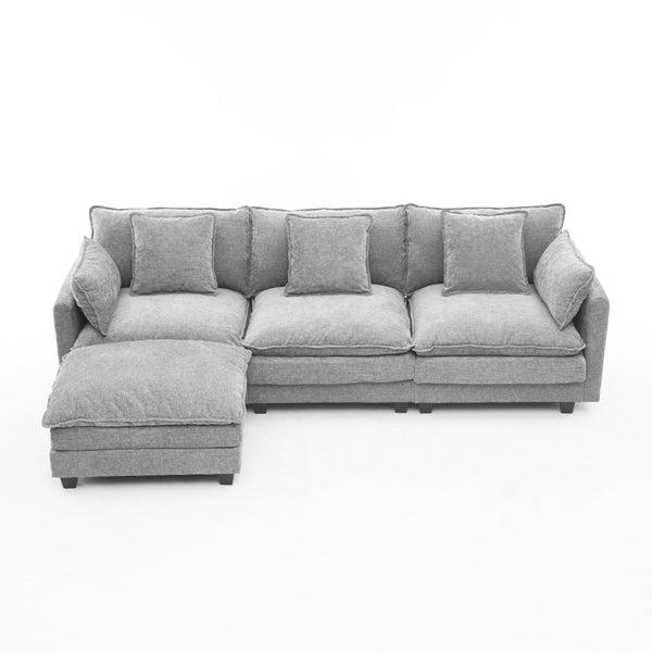 English Elm Beige Chenille Sectional Sofa with Modular Ottoman for Living Room or Studio Gray W2603S00008