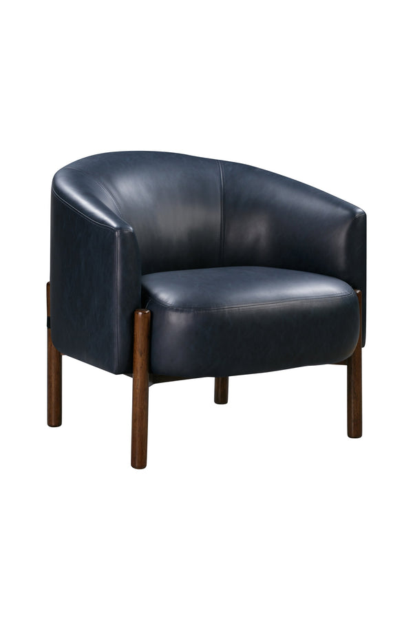 Basset Mirror Higgins Modern Accent Chair - Stylish Barrel Design, Walnut Base, Stain-resistant Navy Faux-leather Blue Solid Wood,Foam,100% Polyester Fabric 9501-lr-805