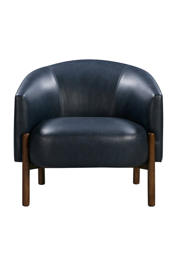 Basset Mirror Higgins Modern Accent Chair - Stylish Barrel Design, Walnut Base, Stain-resistant Navy Faux-leather Blue Solid Wood,Foam,100% Polyester Fabric 9501-lr-805