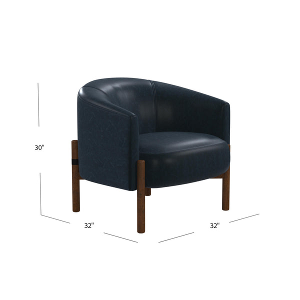 Basset Mirror Higgins Modern Accent Chair - Stylish Barrel Design, Walnut Base, Stain-resistant Navy Faux-leather Blue Solid Wood,Foam,100% Polyester Fabric 9501-lr-805