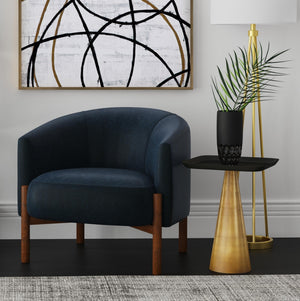 Basset Mirror Higgins Modern Accent Chair - Stylish Barrel Design, Walnut Base, Stain-resistant Navy Faux-leather Blue Solid Wood,Foam,100% Polyester Fabric 9501-lr-805