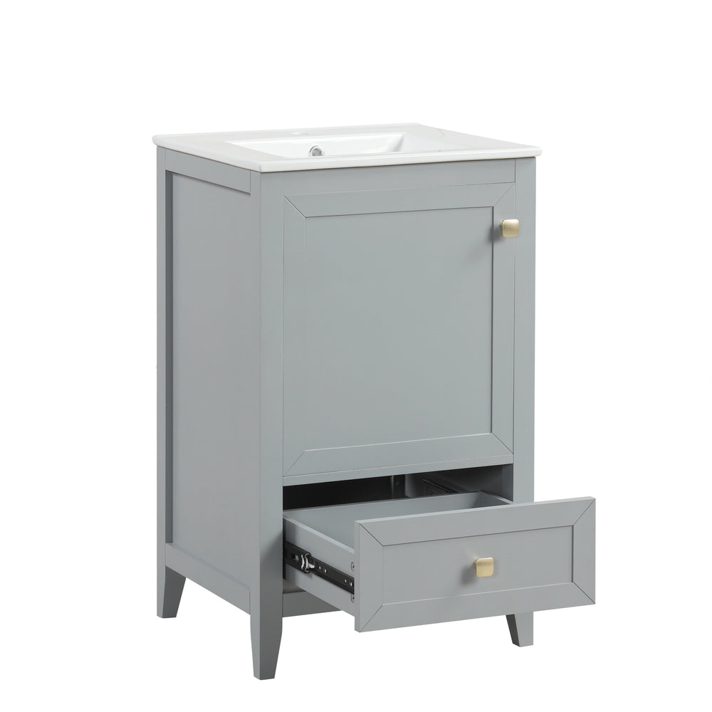 English Elm 20" Bathroom Vanity With Ceramic Sink, Soft-Close Door & Drawer - Stylish Grey Storage Solution N725P185452E