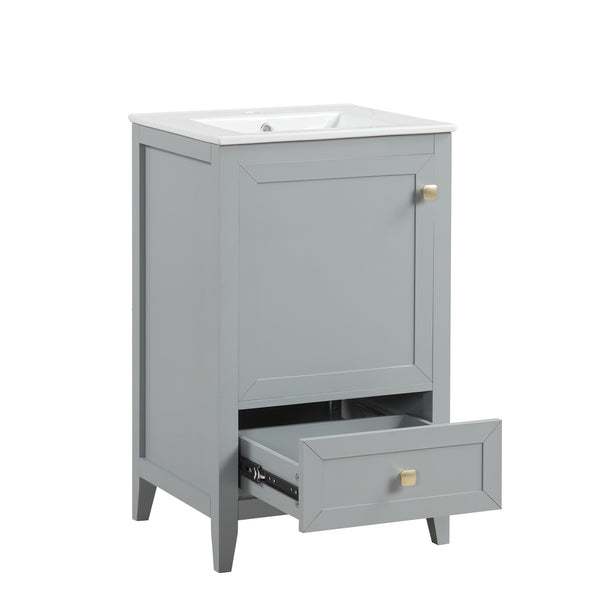 English Elm 20" Bathroom Vanity With Ceramic Sink, Soft-Close Door & Drawer - Stylish Grey Storage Solution N725P185452E