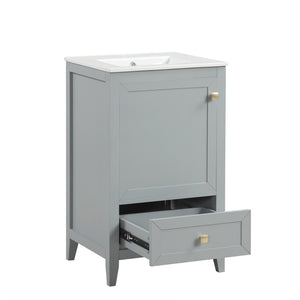 English Elm 20" Compact Bathroom Vanity Grey Mdf Cabinet Ceramic Sink Soft Close Storage N725P351851E