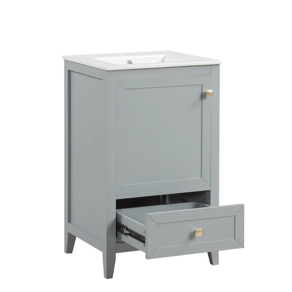 English Elm 20" Compact Bathroom Vanity Grey Mdf Cabinet Ceramic Sink Soft Close Storage N725P351851E