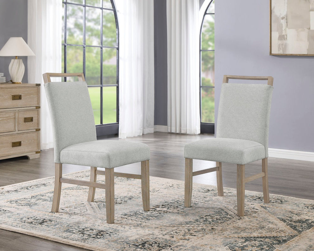 English Elm Louisa Upholstered Dining Side Chairs Set of 2 Oak Frame with Neutral Gray Fabric B2749P413309