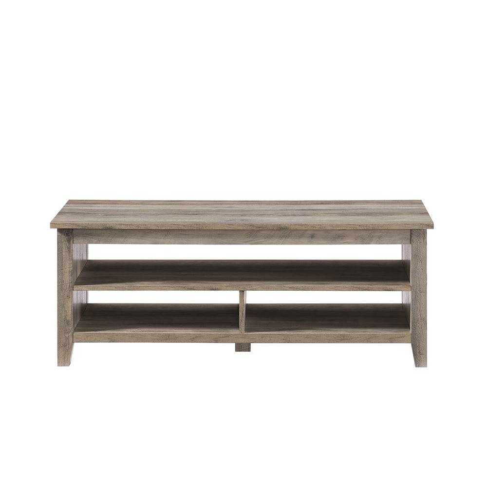 English Elm Walker Edison - Coastal Greystone Grooved Panel Coffee Table with Two Lower Shelves for Coastal Farmhouse Style B185P169068