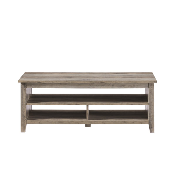English Elm Walker Edison - Coastal Greystone Grooved Panel Coffee Table with Two Lower Shelves for Coastal Farmhouse Style B185P169068