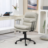 English Elm Homcom Pu Leather Office Chair, Office Desk Chair, Task Computer Chair With Swivel Wheels, Adjustable Height, Double-Tier Padded, Light Gray