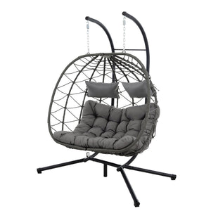English Elm 2 Persons Egg Chair With Stand - Cozy Wicker Hanging Swing For Indoor/Outdoor Relaxation Space W1703P163952
