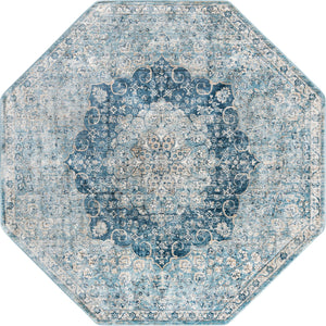 Unique Loom Newport Elms Machine Made Medallion Rug Navy Blue, Light Blue/Ivory 7' 1" x 7' 1"