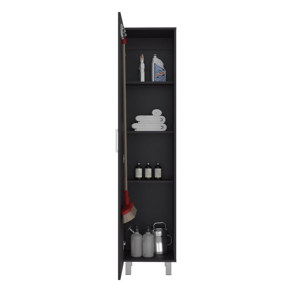 English Elm Vintro Slim Tall Cabinet with Metal Legs Four Interior Shelves for Bedroom Office Black B200P462885
