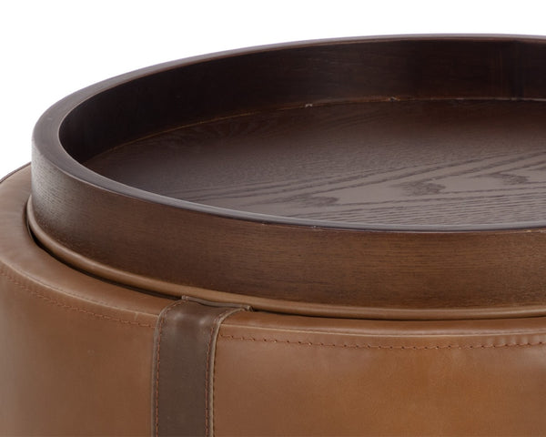Sunpan BORELLI Storage Ottoman - Stylish Tobacco Tan Faux Leather & Autumn Chestnut Design for Versatile Use 109905V