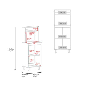 English Elm White Tall Narrow Kitchen Pantry Cabinet with Open Shelves and Concealed Storage Door B062P483751