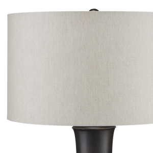 Silvestri Black Table Lamp - Mid-Century Modern Design with Natural Linen Shade & Cast Aluminum Finish