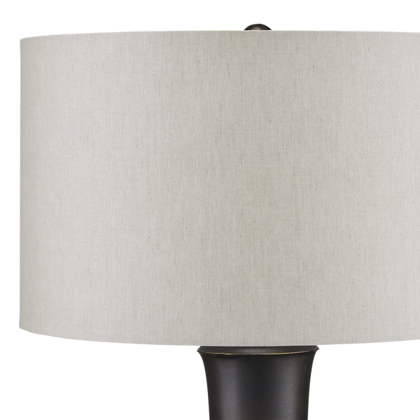 Silvestri Black Table Lamp - Mid-Century Modern Design with Natural Linen Shade & Cast Aluminum Finish
