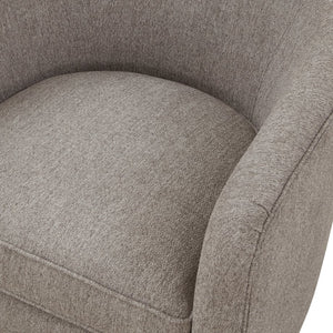 English Elm Miramar Plush Chenille Barrel Swivel Chair with Warm Wood Base, 360° Comfort and Removable Cushion Gray B050P322578