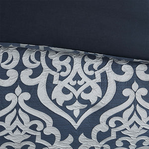 English Elm 8 Piece Jacquard Comforter Set In Navy & Silver - Luxurious Hotel-Style Bedding For King Beds B035128893