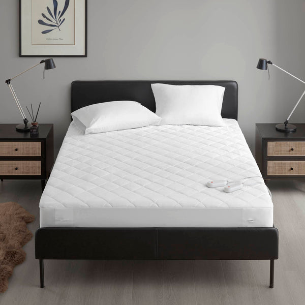 English Elm 1 King Heated Mattress Pad White - Plush 85gsm Microfiber, 150g Fill, 15" Skirt, Queen-Sized Warmth, Hypoallergenic Comfort B035P319626