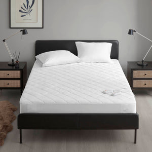 English Elm 1 Cal King Heated Mattress Pad White - 72x84x15 Oversized Plush Microfiber, 150g Fill, Deep Skirt B035P319627