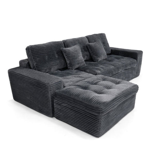 English Elm Modular Cloud Sectional Sofa with Ottoman Plush Velvet Foam Lounge Set W5502S00008