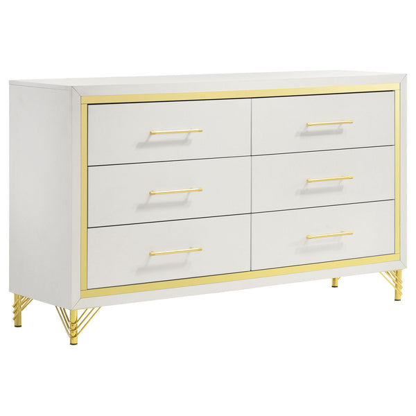 English Elm Chesney White 6-Drawer Dresser With Gold Trim - Modern Glam Storage For Stylish Bedroom Organization B062P353275