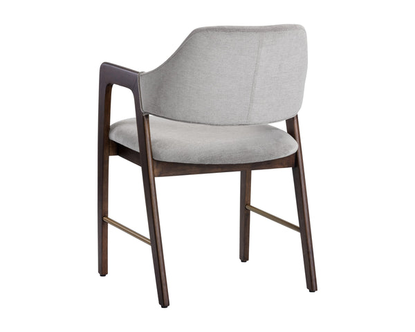 Sunpan Milton Dining Armchair - Chic Mid-Century Modern Design with Solid Rubberwood Frame & Brass Stretchers Smoke Acacia / Polo Club Stone