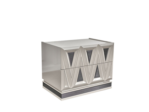 English Elm Lavita Modern 2-Drawer Nightstand In River Sand Grey With Plush Velvet & Gold Accents For Glam Style B009P245897