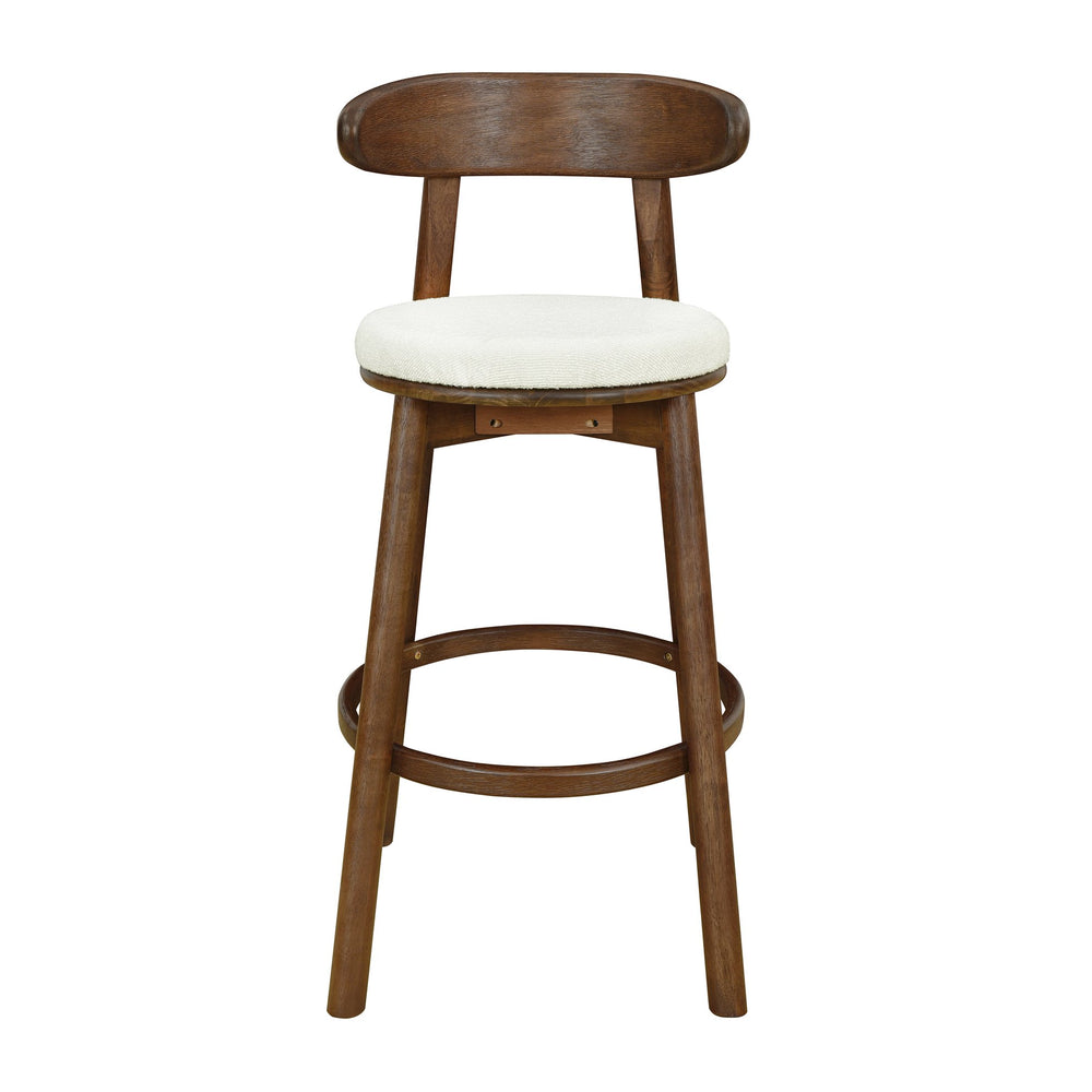 English Elm Christopher Knight Home® - Round Chunky Cushion Bar Stool with Curved Ergonomic Back, Solid Rubberwood Frame, Durable Comfort Beige,Walnut N771P346003T