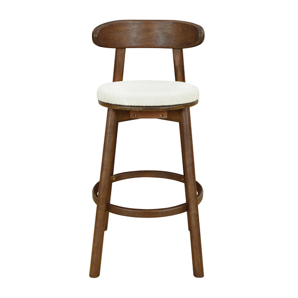 English Elm Christopher Knight Home® - Round Chunky Cushion Bar Stool with Curved Ergonomic Back, Solid Rubberwood Frame, Durable Comfort Beige,Walnut N771P346003T