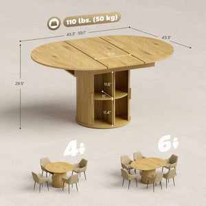 English Elm Storage Pedestal Dining Table Extendable Round to Oval Seats Six Farmhouse Style T3971P459415