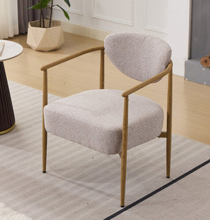 English Elm Beige Woven Fabric Dining Chair Set of Two with Wood Grain Iron Frame for Any Room W3149S00002