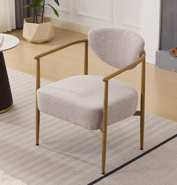 English Elm Beige Woven Fabric Dining Chair Set of Two with Wood Grain Iron Frame for Any Room W3149S00002